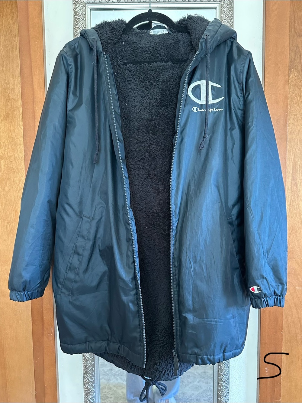 Champion Black Hooded Sherpa Puffer Coat